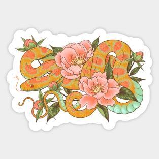 Corn Snake and Peonies Sticker